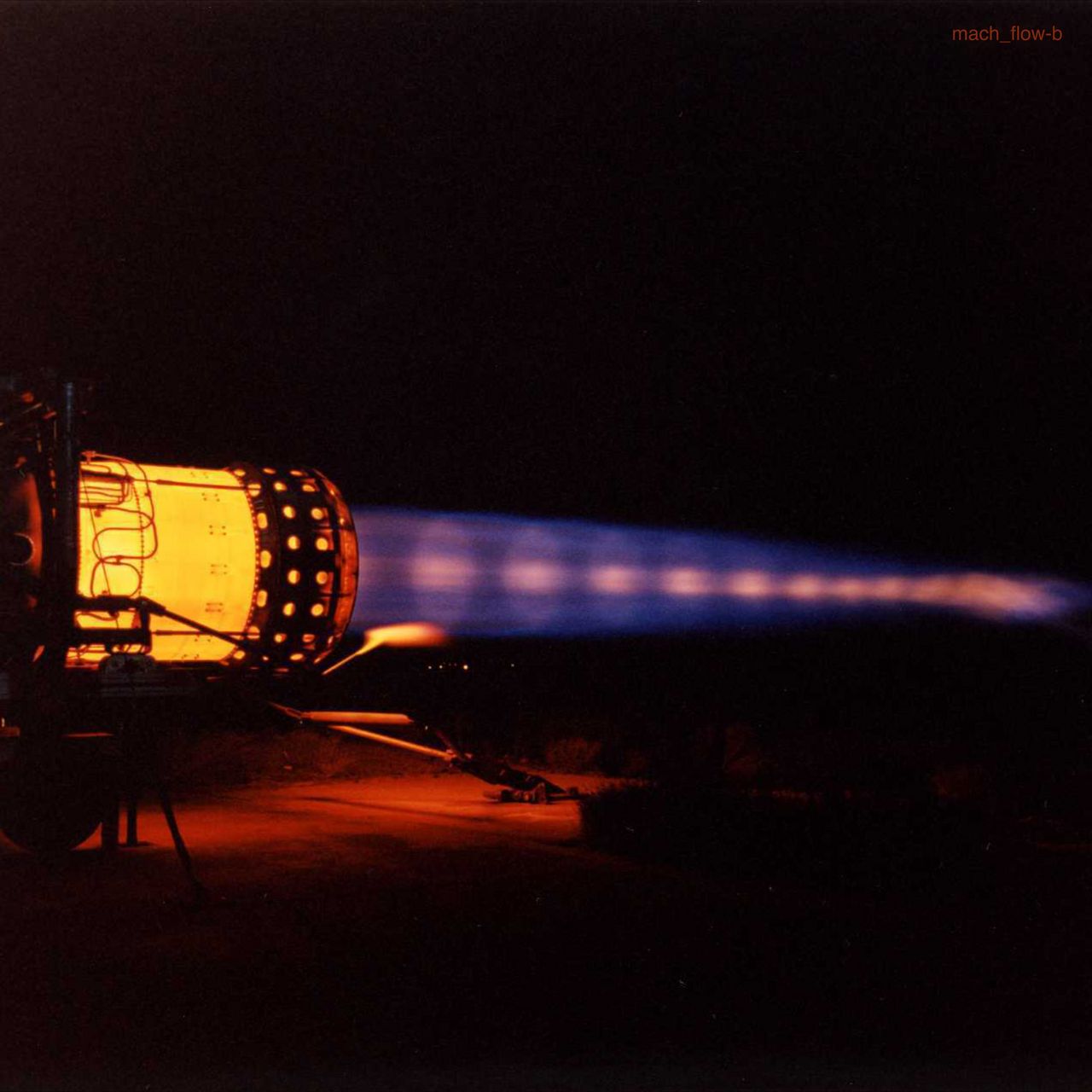 Photo of a turbojet engine with Mach (shock) Diamonds visible in the plasma stream